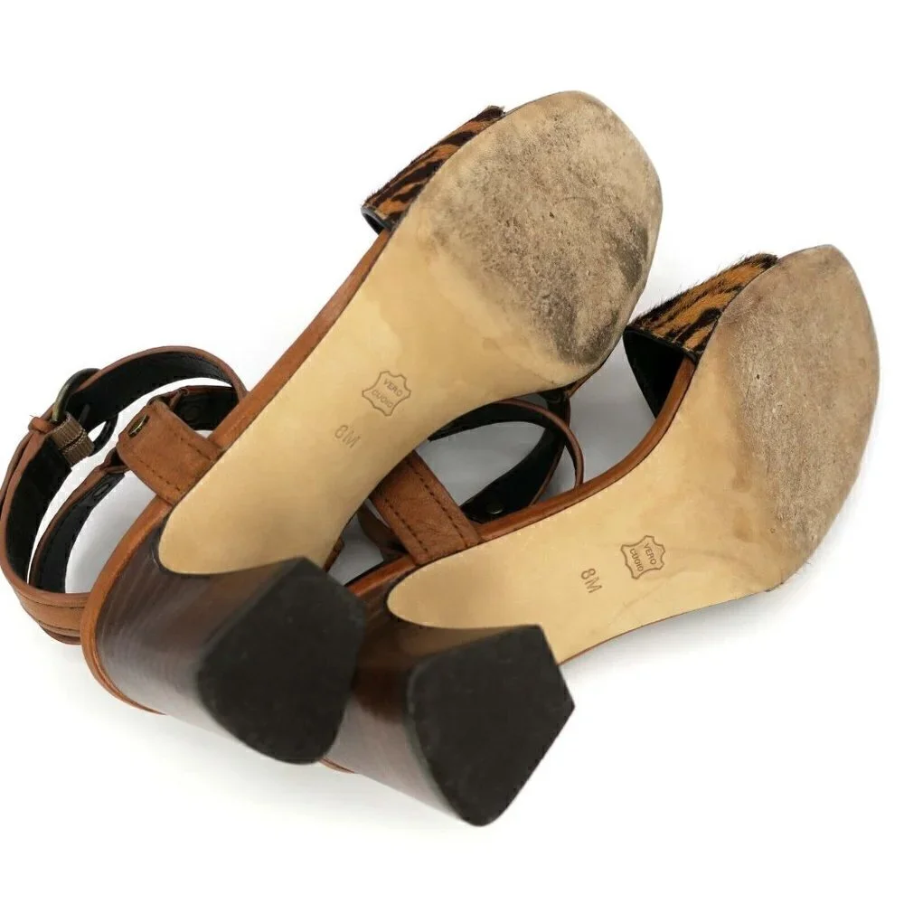 Donald J. Pliner Ding Calf Hair Strappy Ankle Heel Sandals Shoes Women's 8M